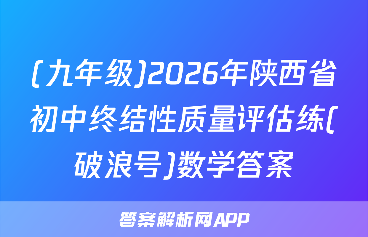 (九年级)2026年陕西省初中终结性质量评估练(破浪号)数学答案