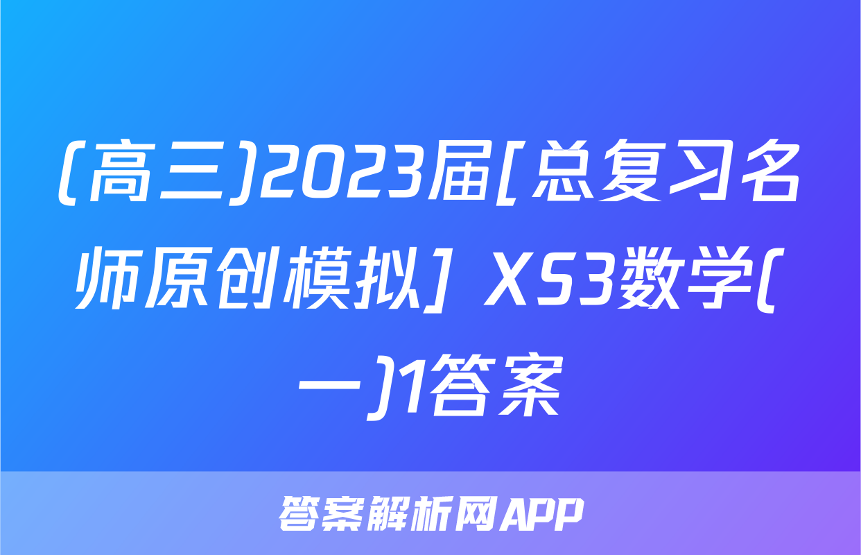 (高三)2023届[总复习名师原创模拟] XS3数学(一)1答案