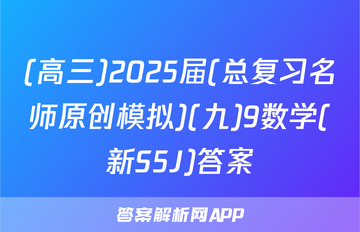(高三)2025届(总复习名师原创模拟)(九)9数学(新S5J)答案