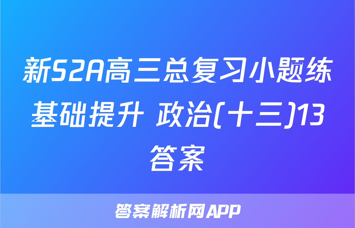 新S2A高三总复习小题练基础提升 政治(十三)13答案