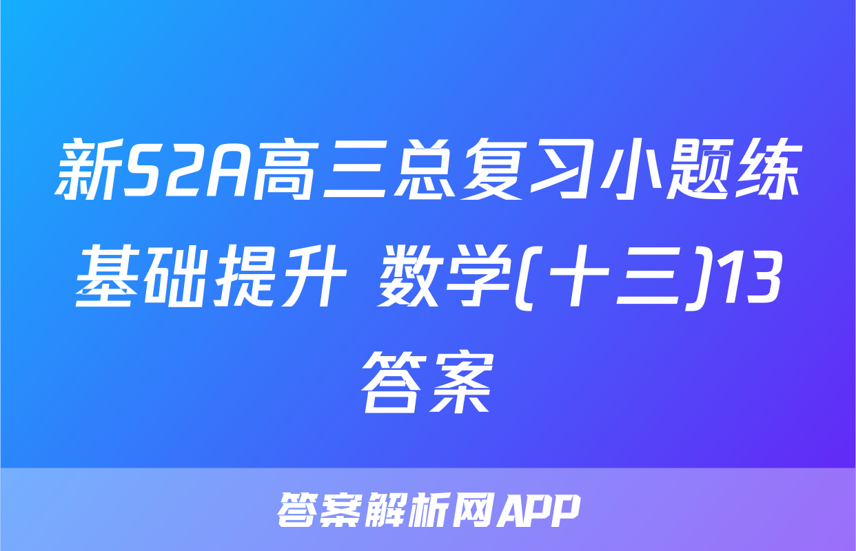 新S2A高三总复习小题练基础提升 数学(十三)13答案