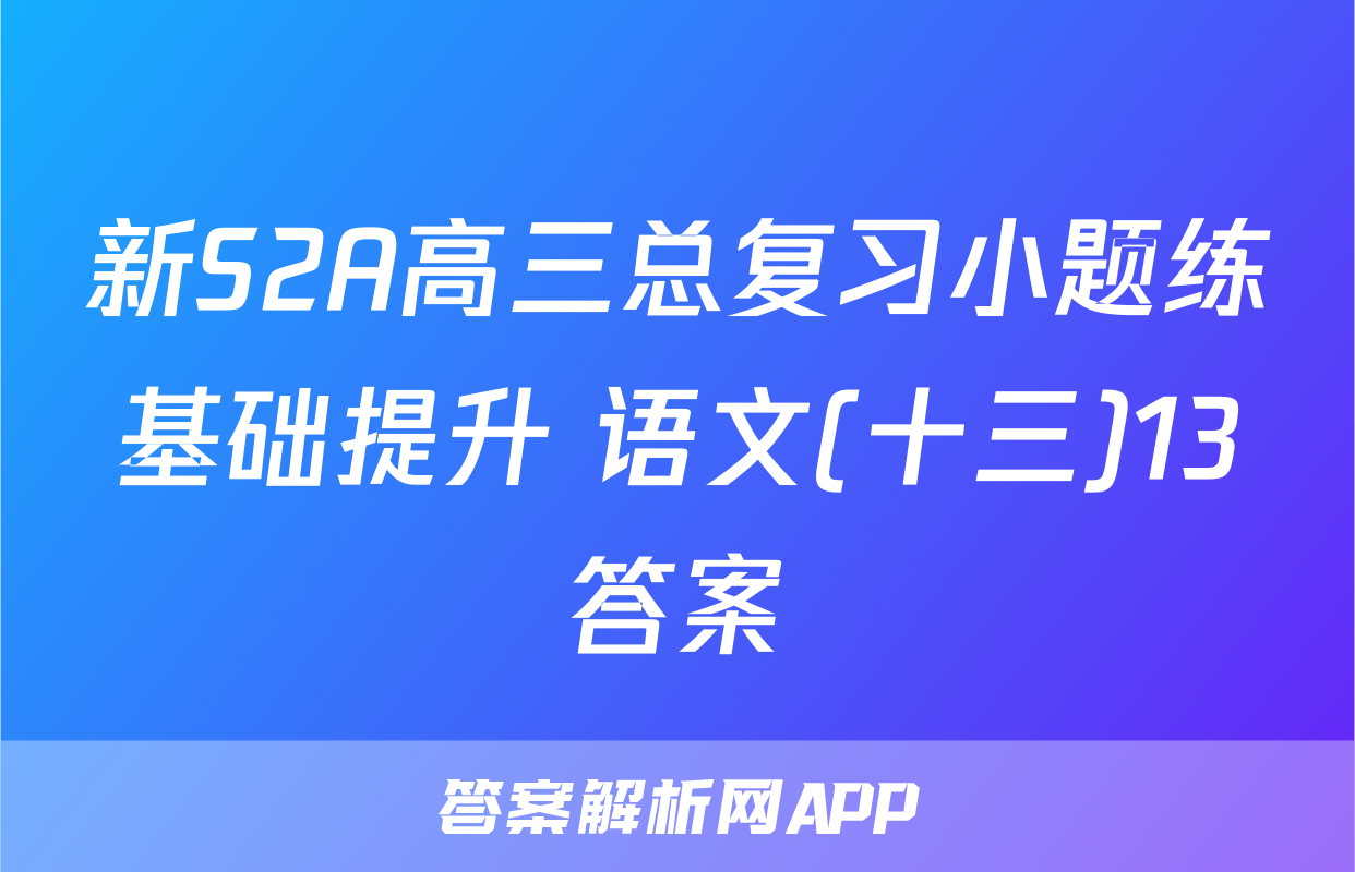 新S2A高三总复习小题练基础提升 语文(十三)13答案