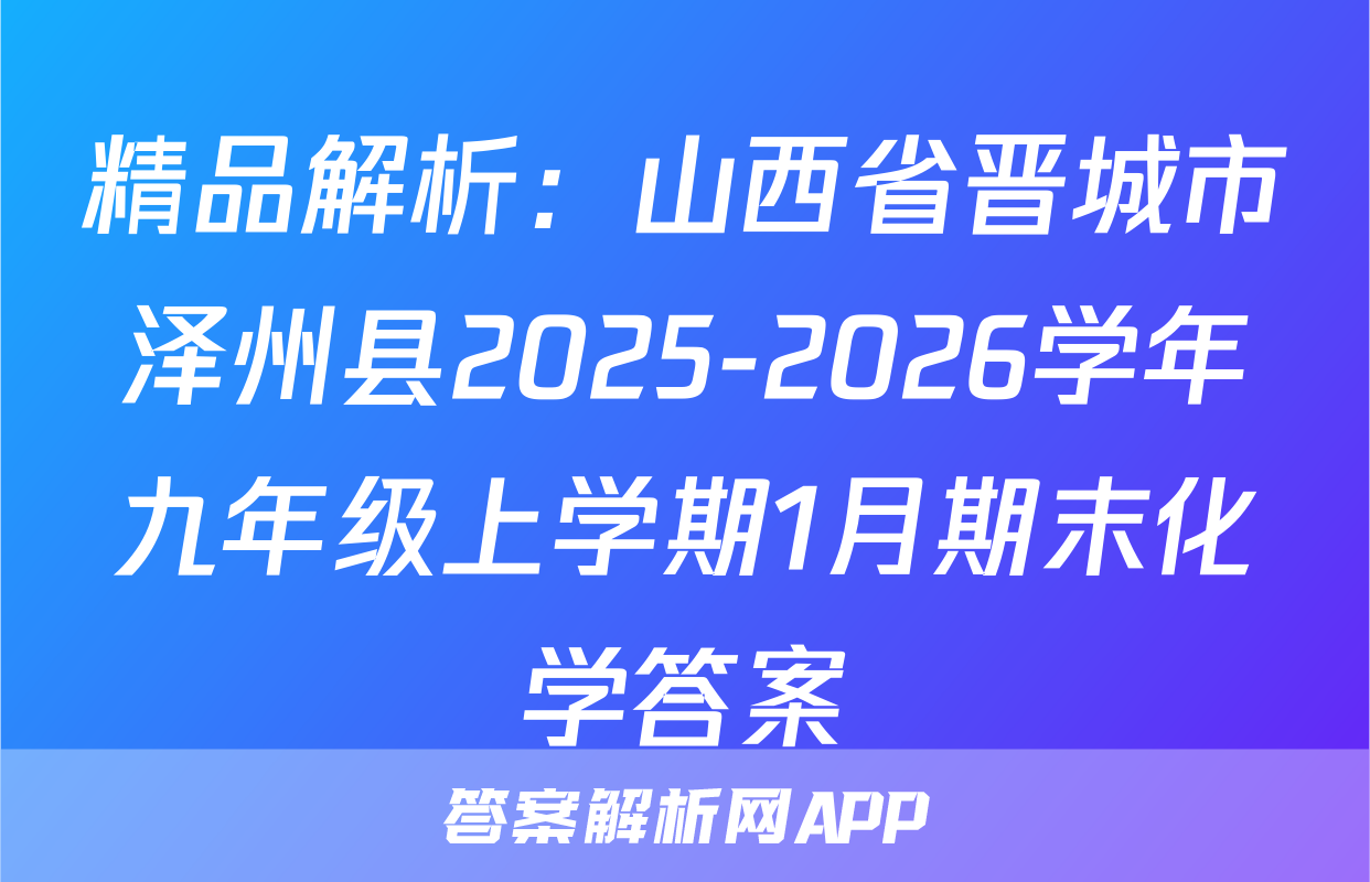 精品解析：山西省晋城市泽州县2025-2026学年九年级上学期1月期末化学答案