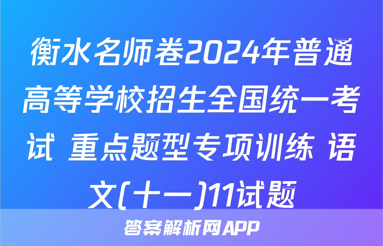 衡水名师卷2024年普通高等学校招生全国统一考试 重点题型专项训练 语文(十一)11试题