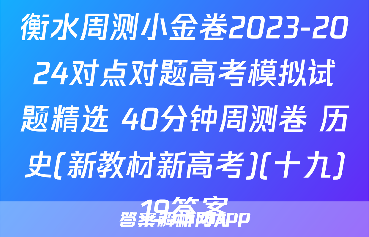 衡水周测小金卷2023-2024对点对题高考模拟试题精选 40分钟周测卷 历史(新教材新高考)(十九)19答案