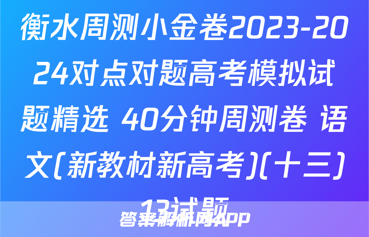 衡水周测小金卷2023-2024对点对题高考模拟试题精选 40分钟周测卷 语文(新教材新高考)(十三)13试题