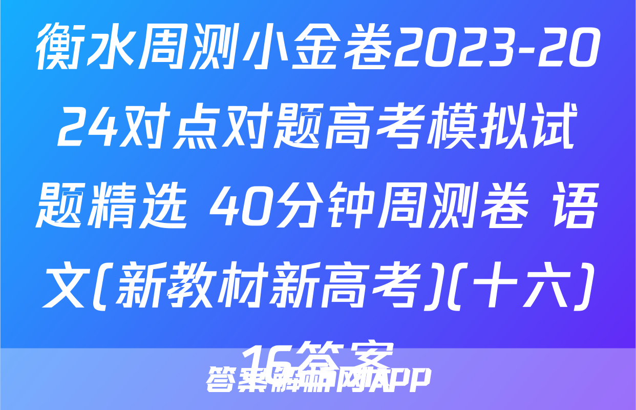衡水周测小金卷2023-2024对点对题高考模拟试题精选 40分钟周测卷 语文(新教材新高考)(十六)16答案