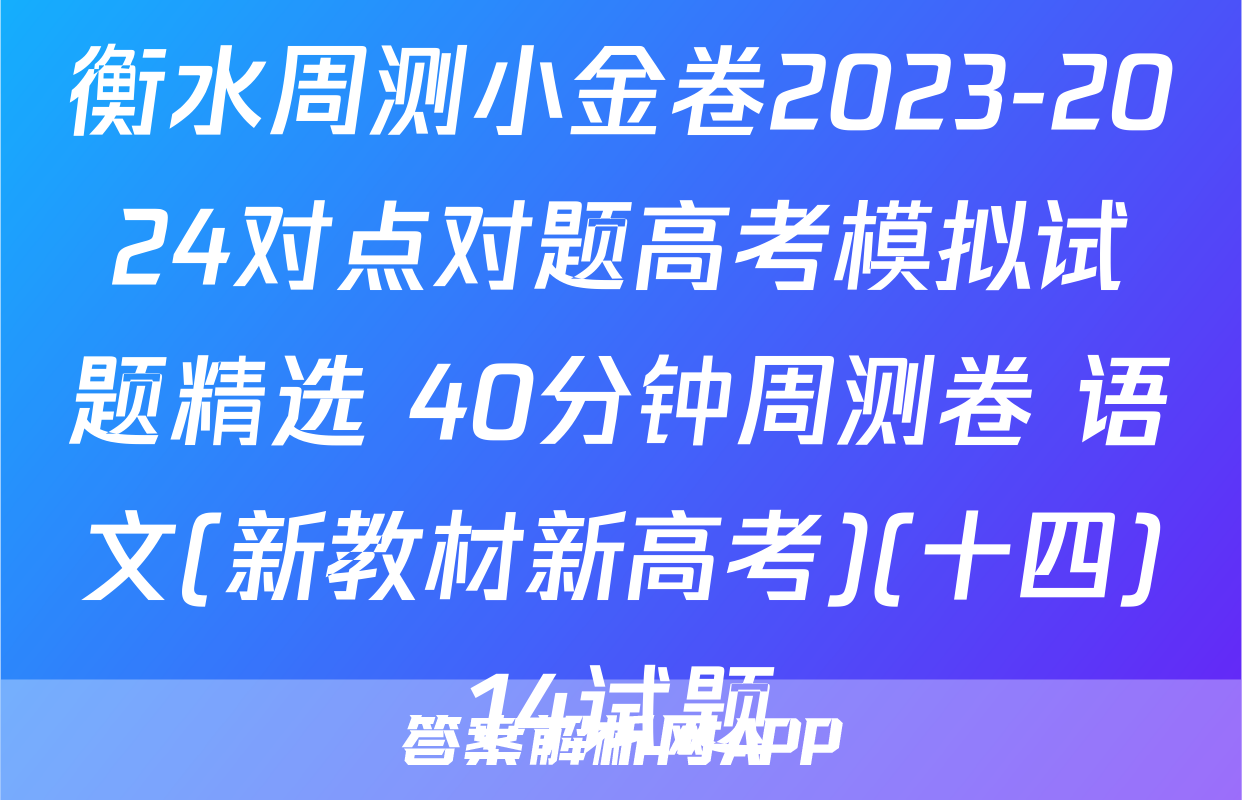 衡水周测小金卷2023-2024对点对题高考模拟试题精选 40分钟周测卷 语文(新教材新高考)(十四)14试题