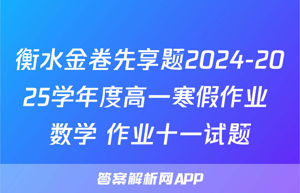 衡水金卷先享题2024-2025学年度高一寒假作业 数学 作业十一试题