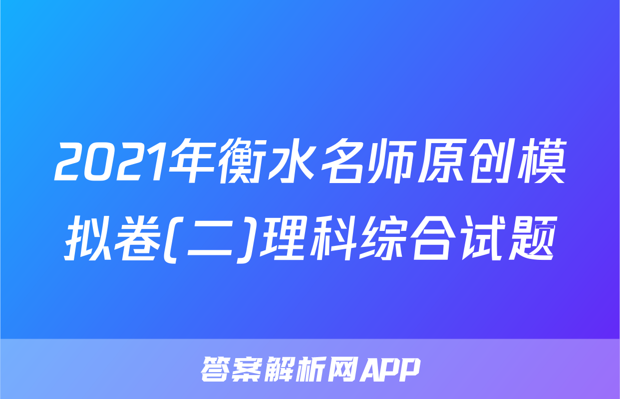 2021年衡水名师原创模拟卷(二)理科综合试题