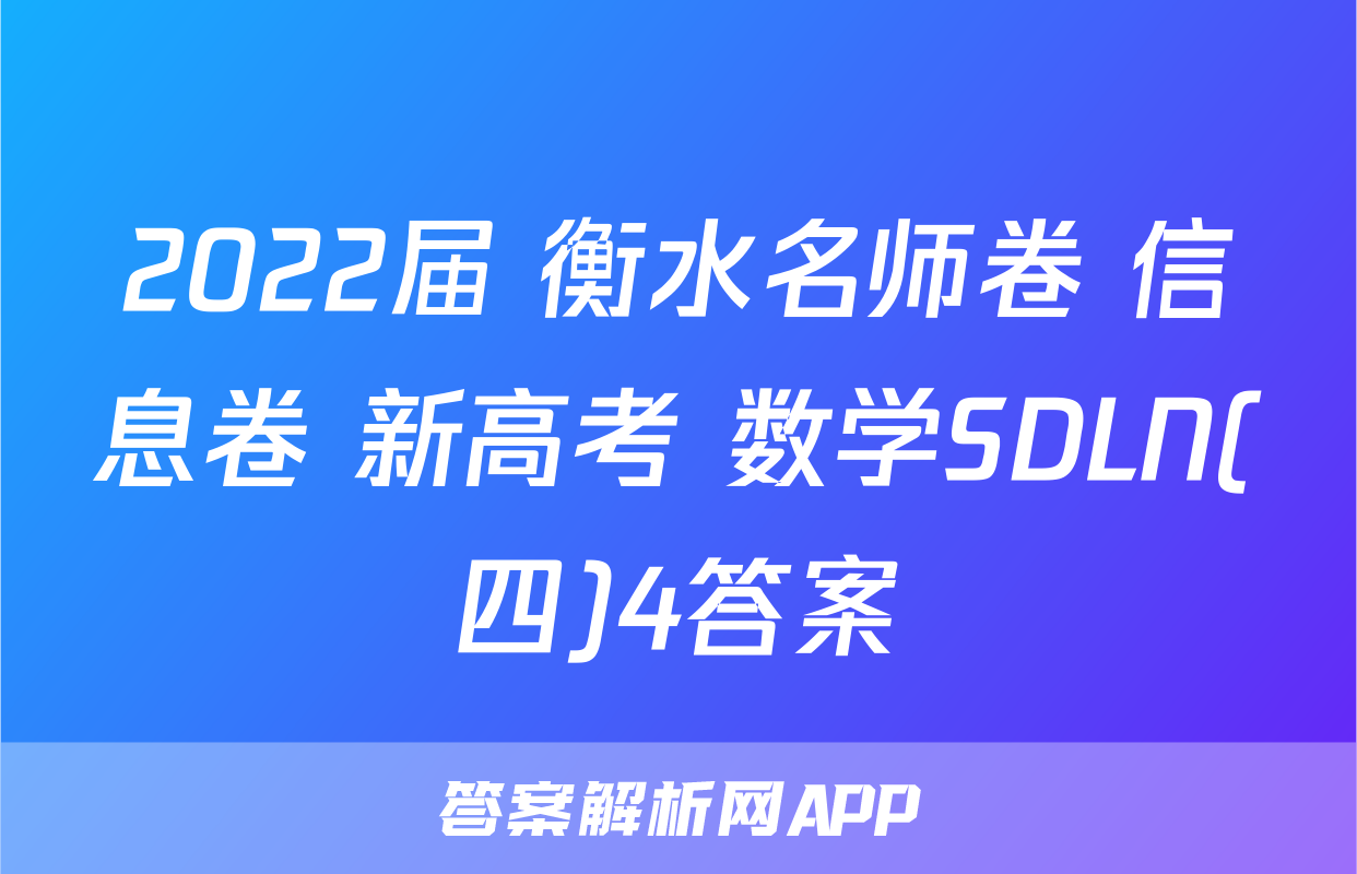 2022届 衡水名师卷 信息卷 新高考 数学SDLN(四)4答案