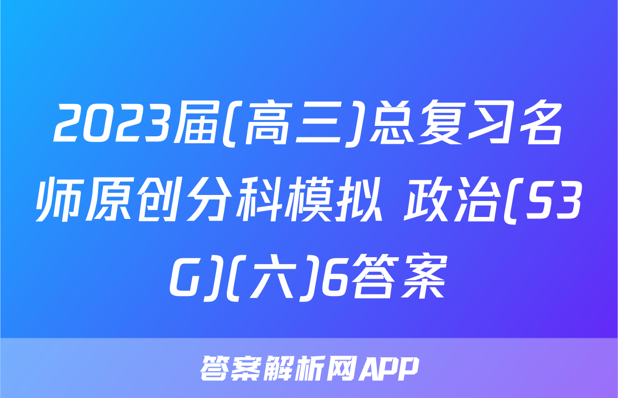 2023届(高三)总复习名师原创分科模拟 政治(S3G)(六)6答案