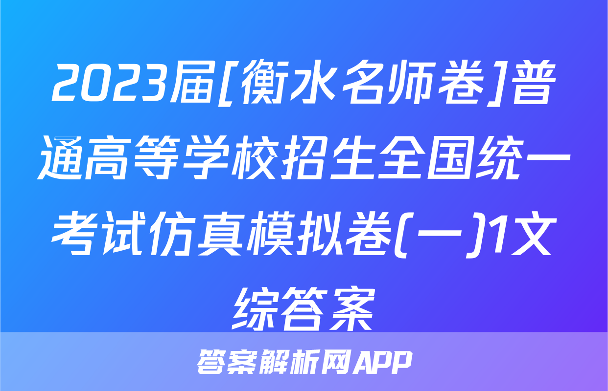 2023届[衡水名师卷]普通高等学校招生全国统一考试仿真模拟卷(一)1文综答案