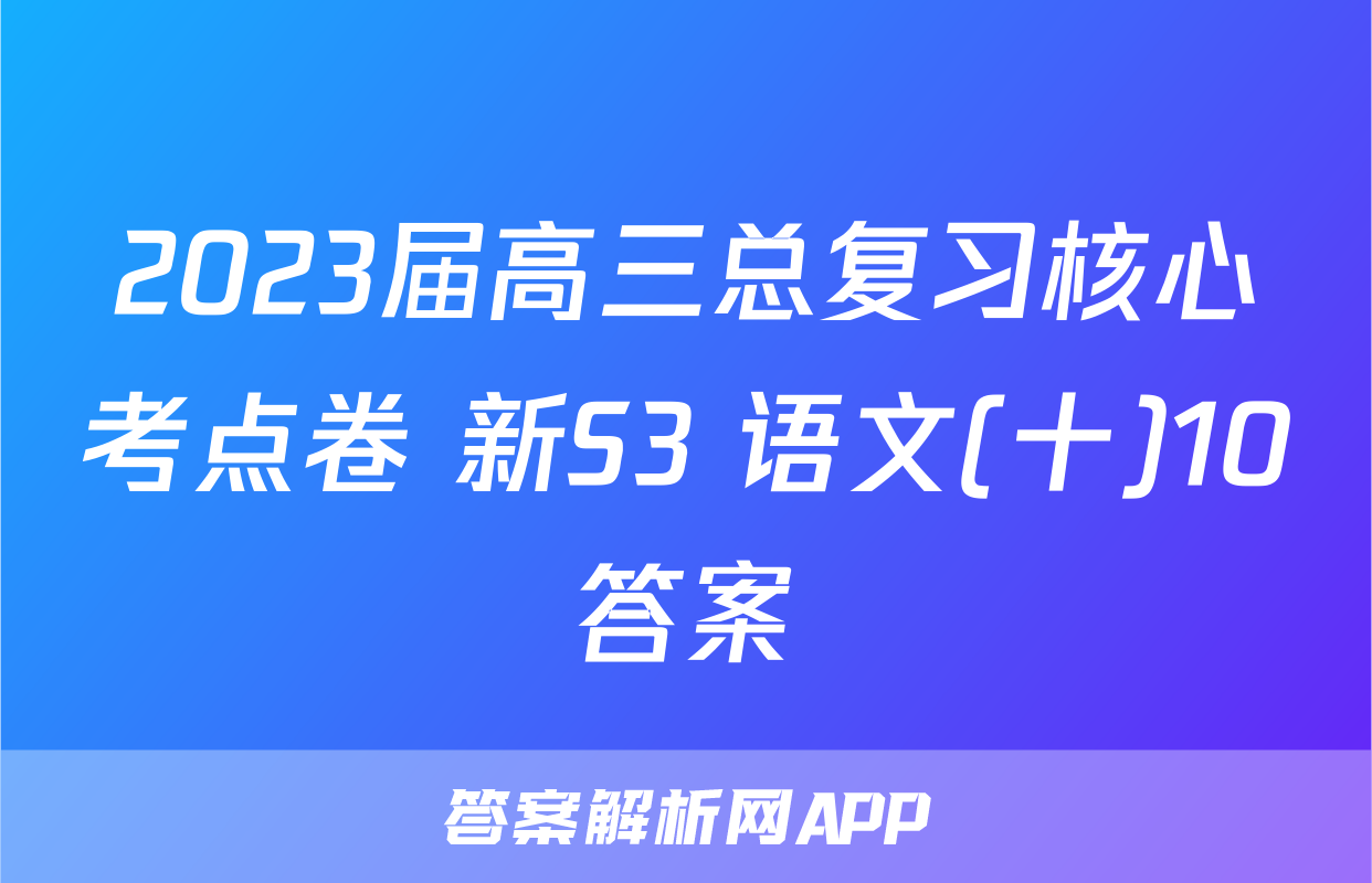 2023届高三总复习核心考点卷 新S3 语文(十)10答案