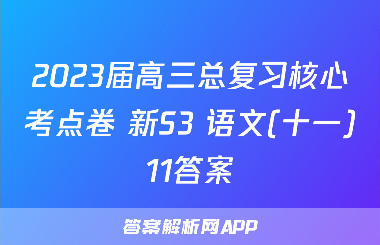 2023届高三总复习核心考点卷 新S3 语文(十一)11答案