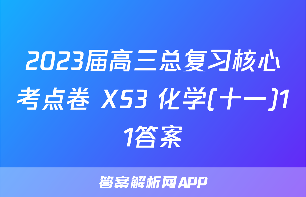 2023届高三总复习核心考点卷 XS3 化学(十一)11答案