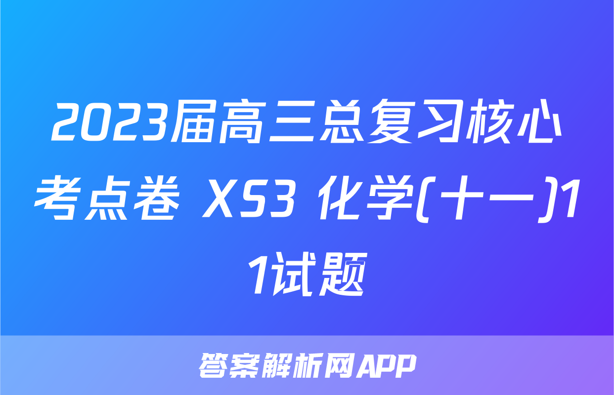 2023届高三总复习核心考点卷 XS3 化学(十一)11试题