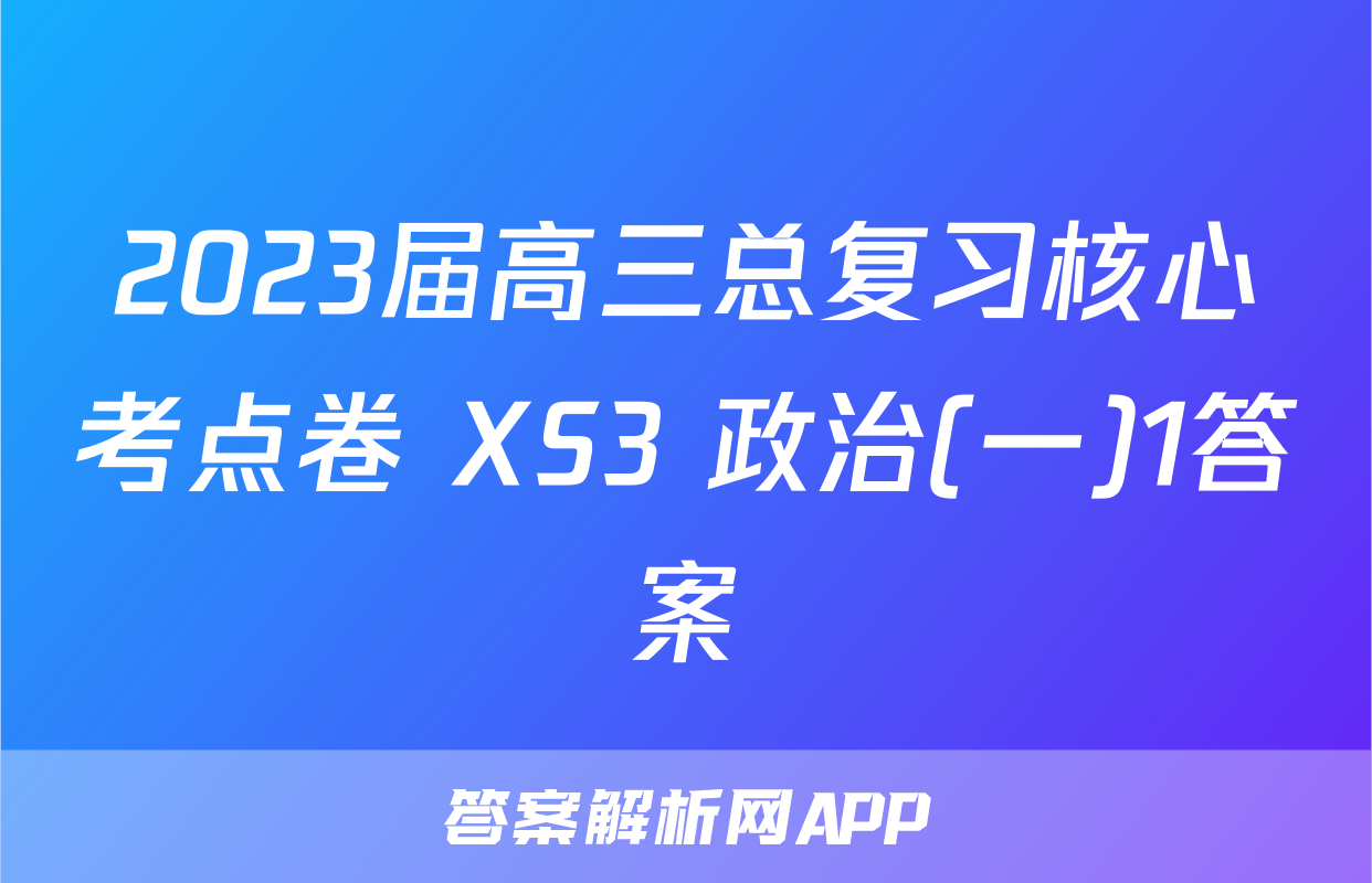 2023届高三总复习核心考点卷 XS3 政治(一)1答案