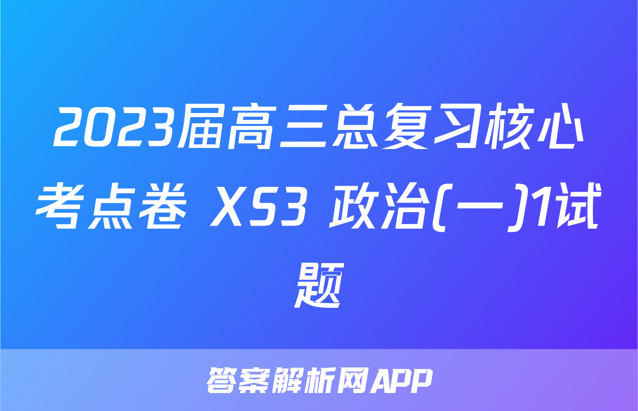 2023届高三总复习核心考点卷 XS3 政治(一)1试题