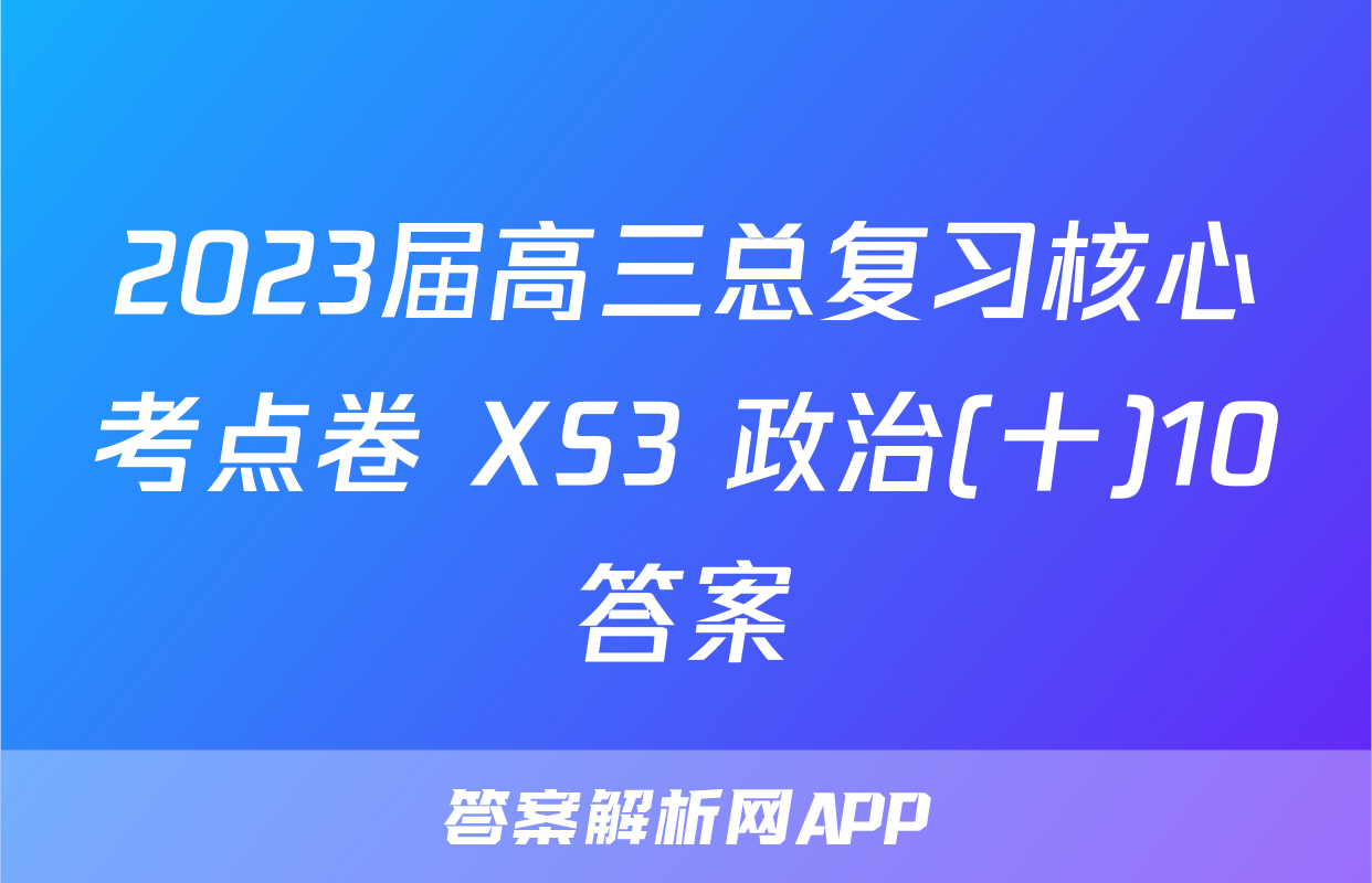 2023届高三总复习核心考点卷 XS3 政治(十)10答案