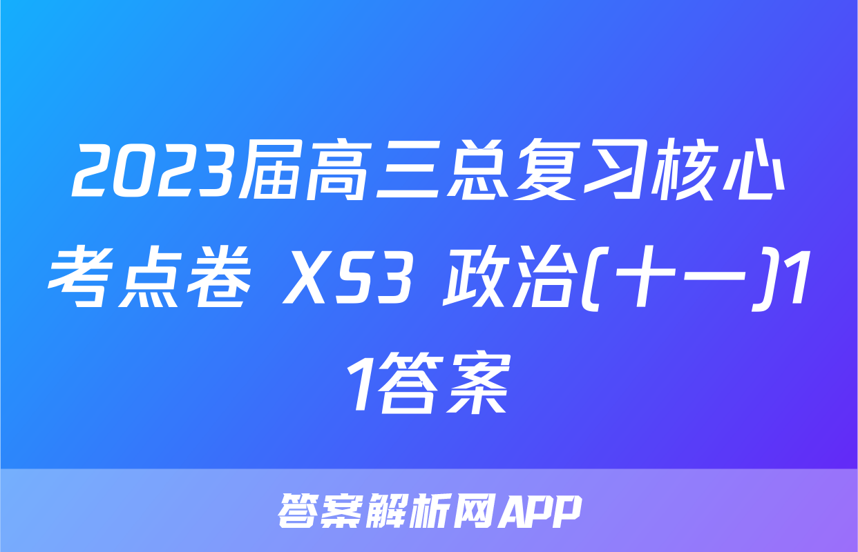 2023届高三总复习核心考点卷 XS3 政治(十一)11答案