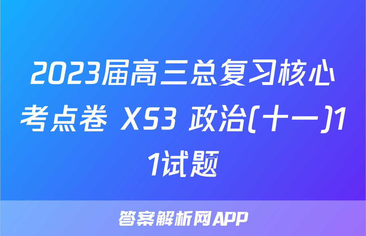 2023届高三总复习核心考点卷 XS3 政治(十一)11试题