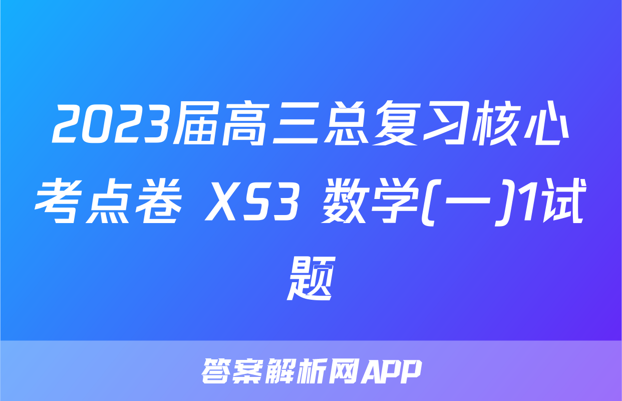 2023届高三总复习核心考点卷 XS3 数学(一)1试题