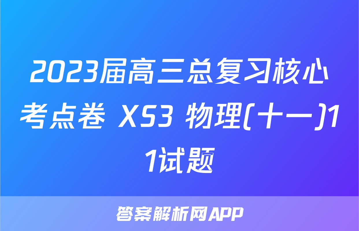 2023届高三总复习核心考点卷 XS3 物理(十一)11试题