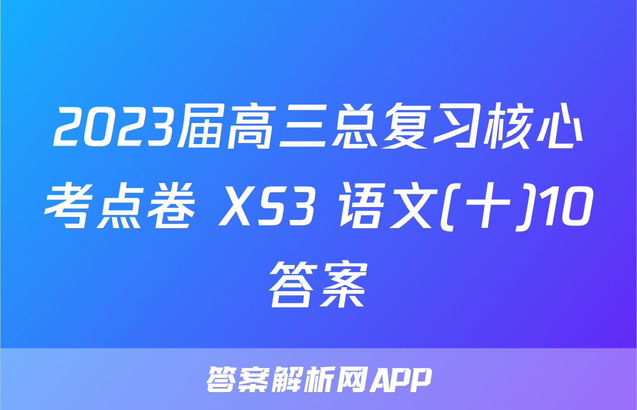 2023届高三总复习核心考点卷 XS3 语文(十)10答案