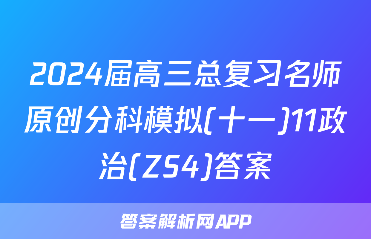2024届高三总复习名师原创分科模拟(十一)11政治(ZS4)答案