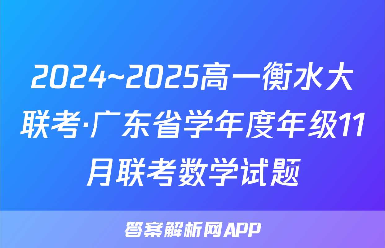 2024~2025高一衡水大联考·广东省学年度年级11月联考数学试题