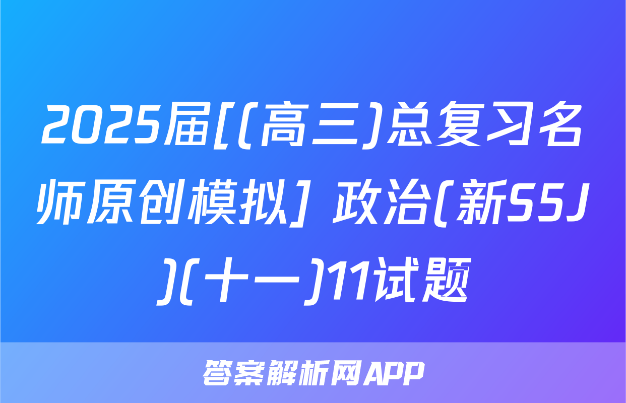 2025届[(高三)总复习名师原创模拟] 政治(新S5J)(十一)11试题