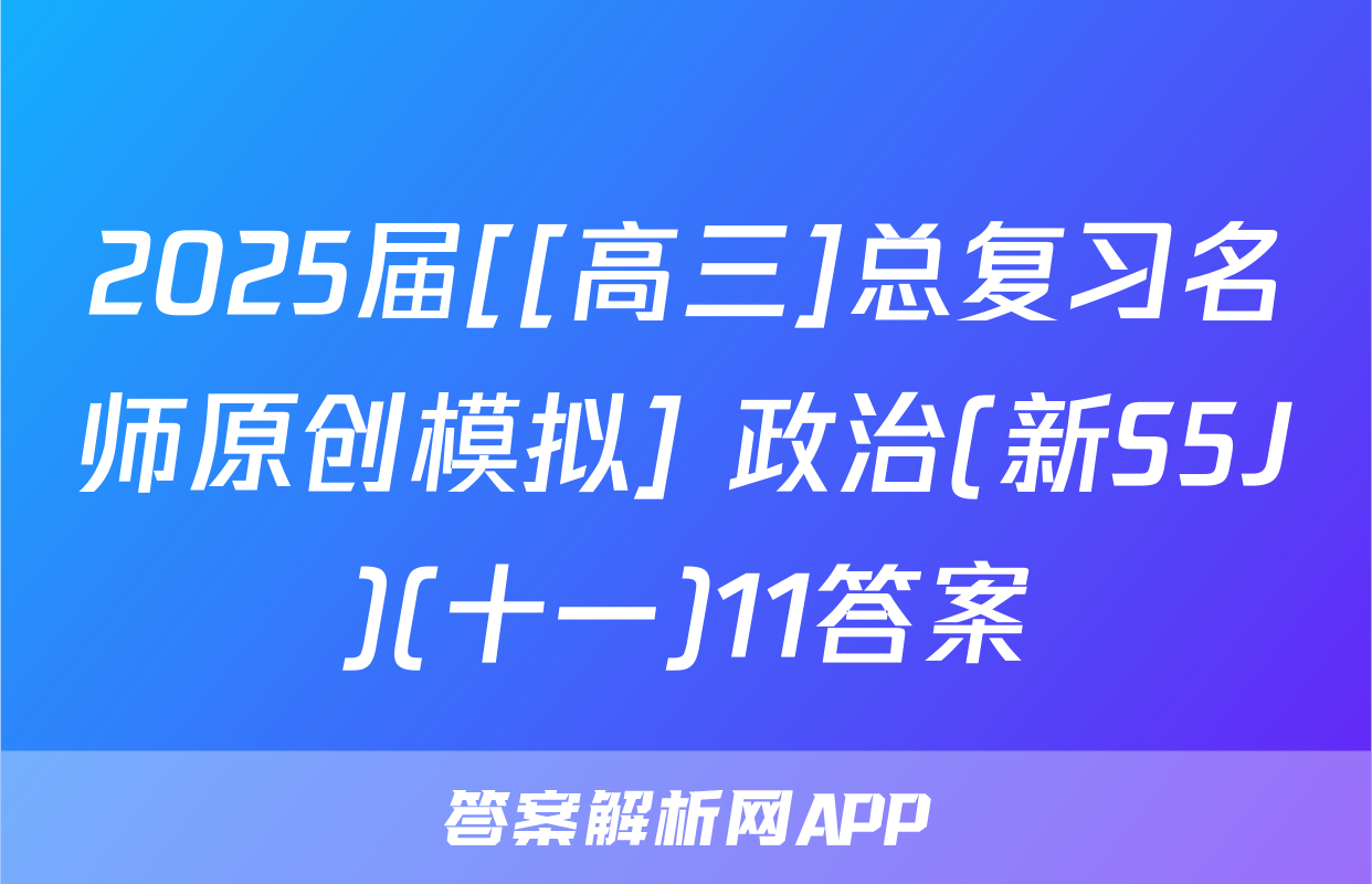 2025届[[高三]总复习名师原创模拟] 政治(新S5J)(十一)11答案