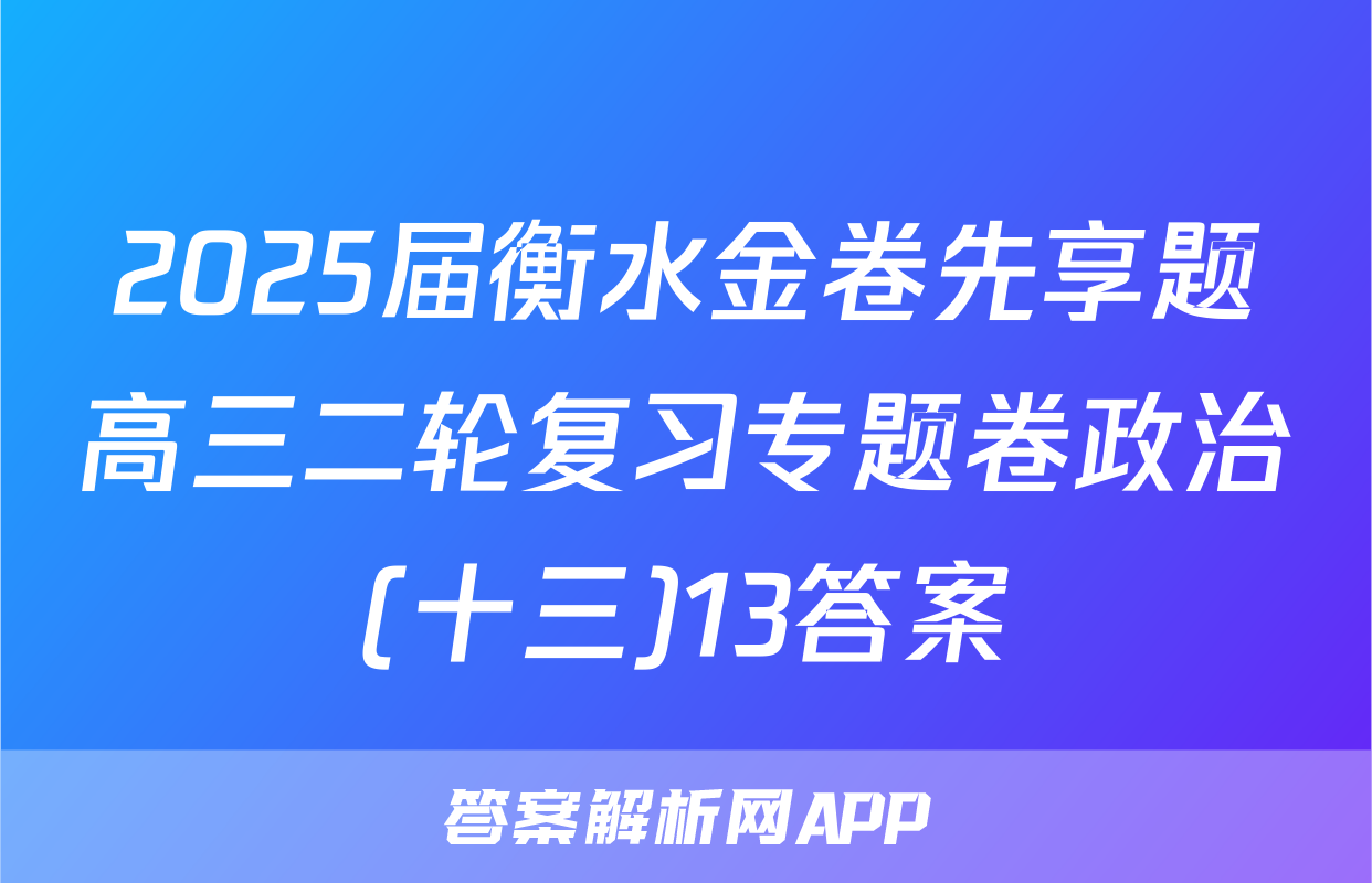 2025届衡水金卷先享题高三二轮复习专题卷政治(十三)13答案