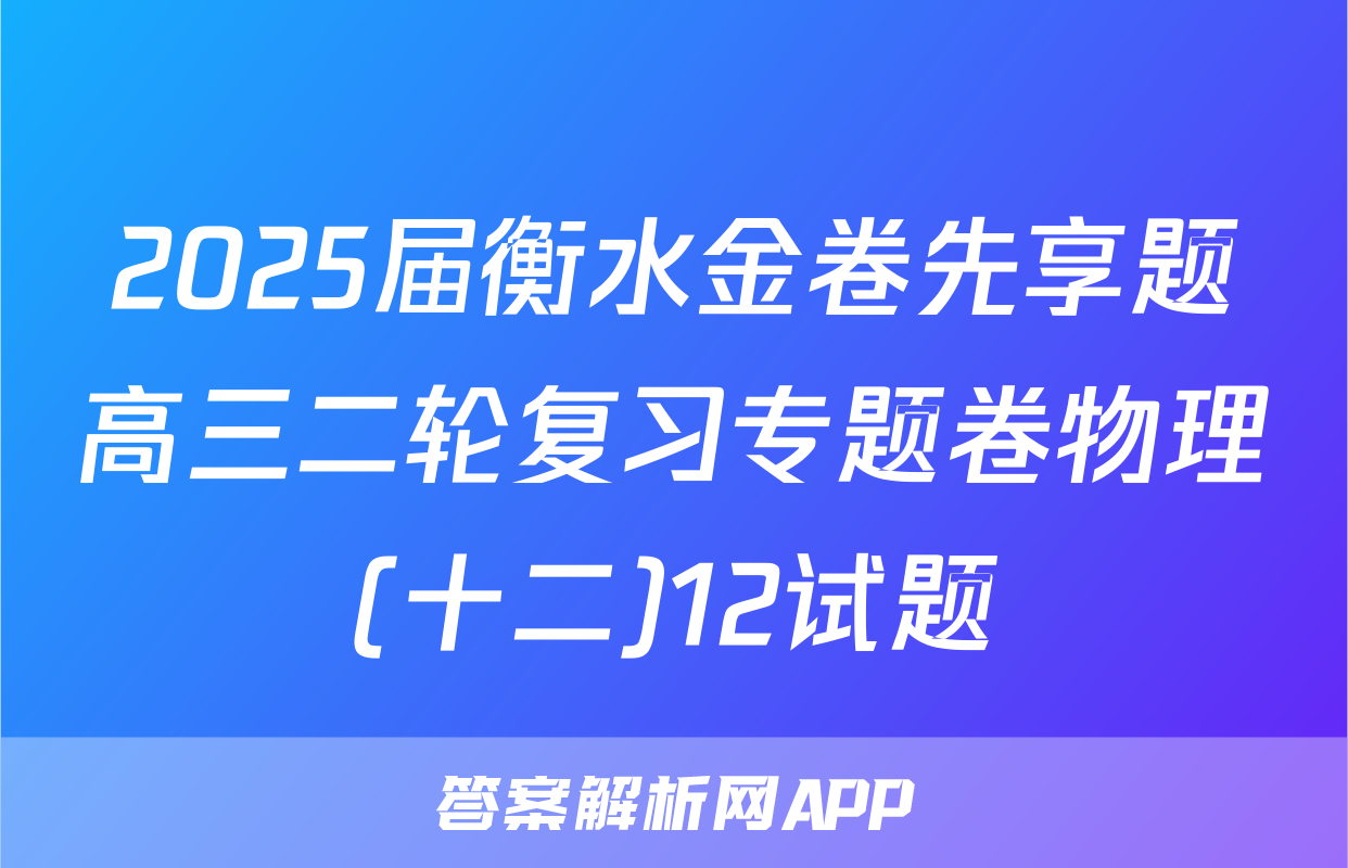 2025届衡水金卷先享题高三二轮复习专题卷物理(十二)12试题