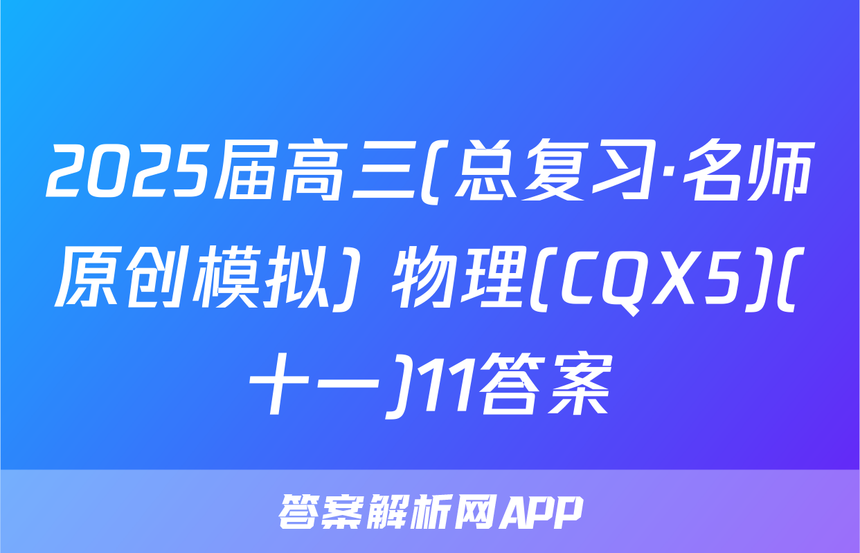 2025届高三(总复习·名师原创模拟) 物理(CQX5)(十一)11答案