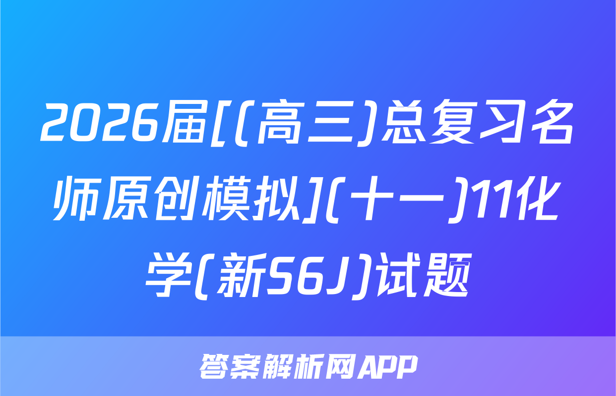 2026届[(高三)总复习名师原创模拟](十一)11化学(新S6J)试题