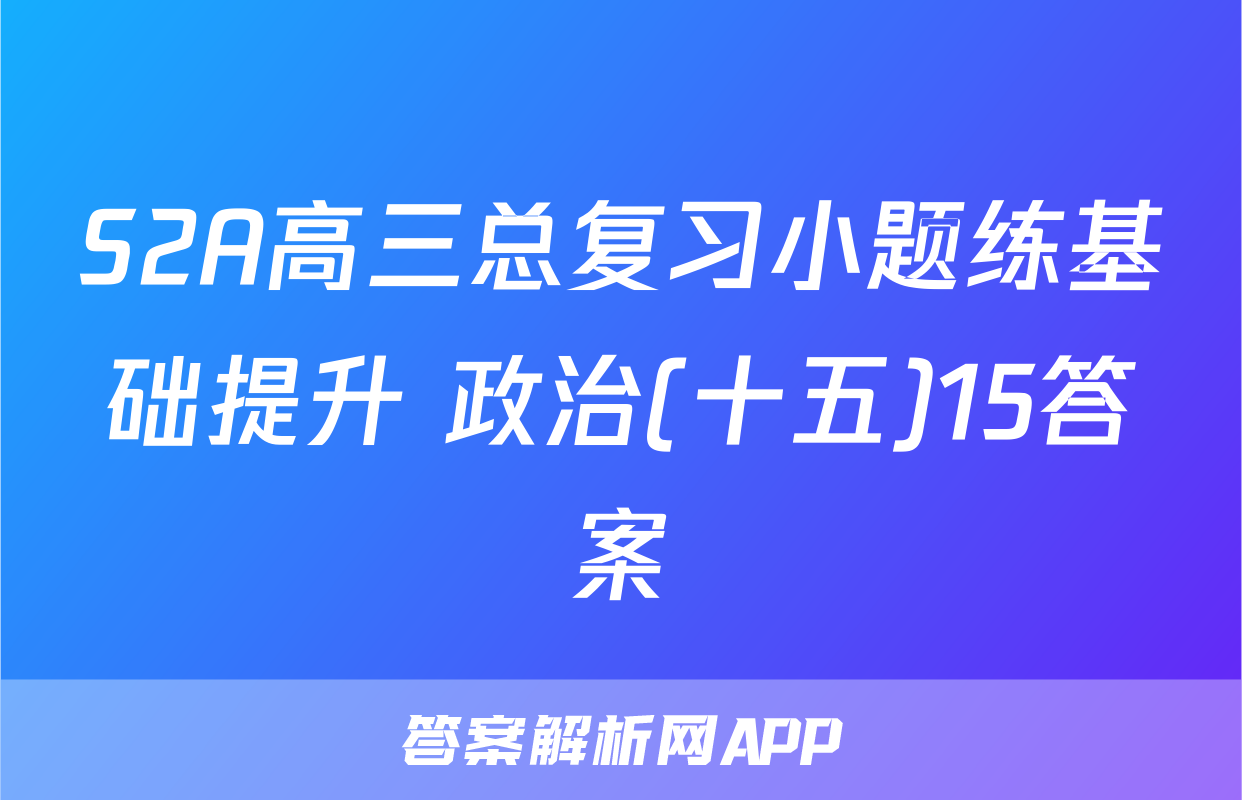 S2A高三总复习小题练基础提升 政治(十五)15答案