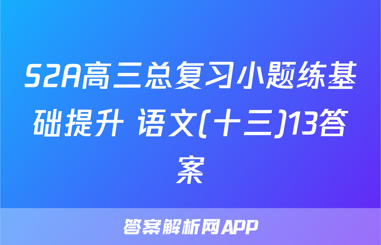 S2A高三总复习小题练基础提升 语文(十三)13答案