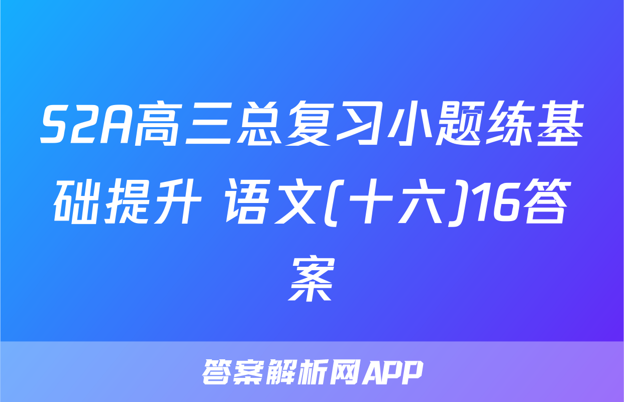 S2A高三总复习小题练基础提升 语文(十六)16答案